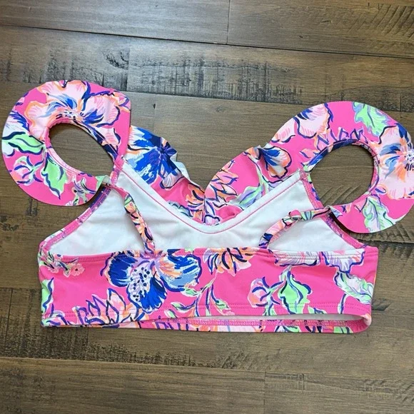 Lilly Pulitzer Girl Bikini Top Swim Wear SZ  8  pink ruffles And Floral, Lined - Picture 4 of 4